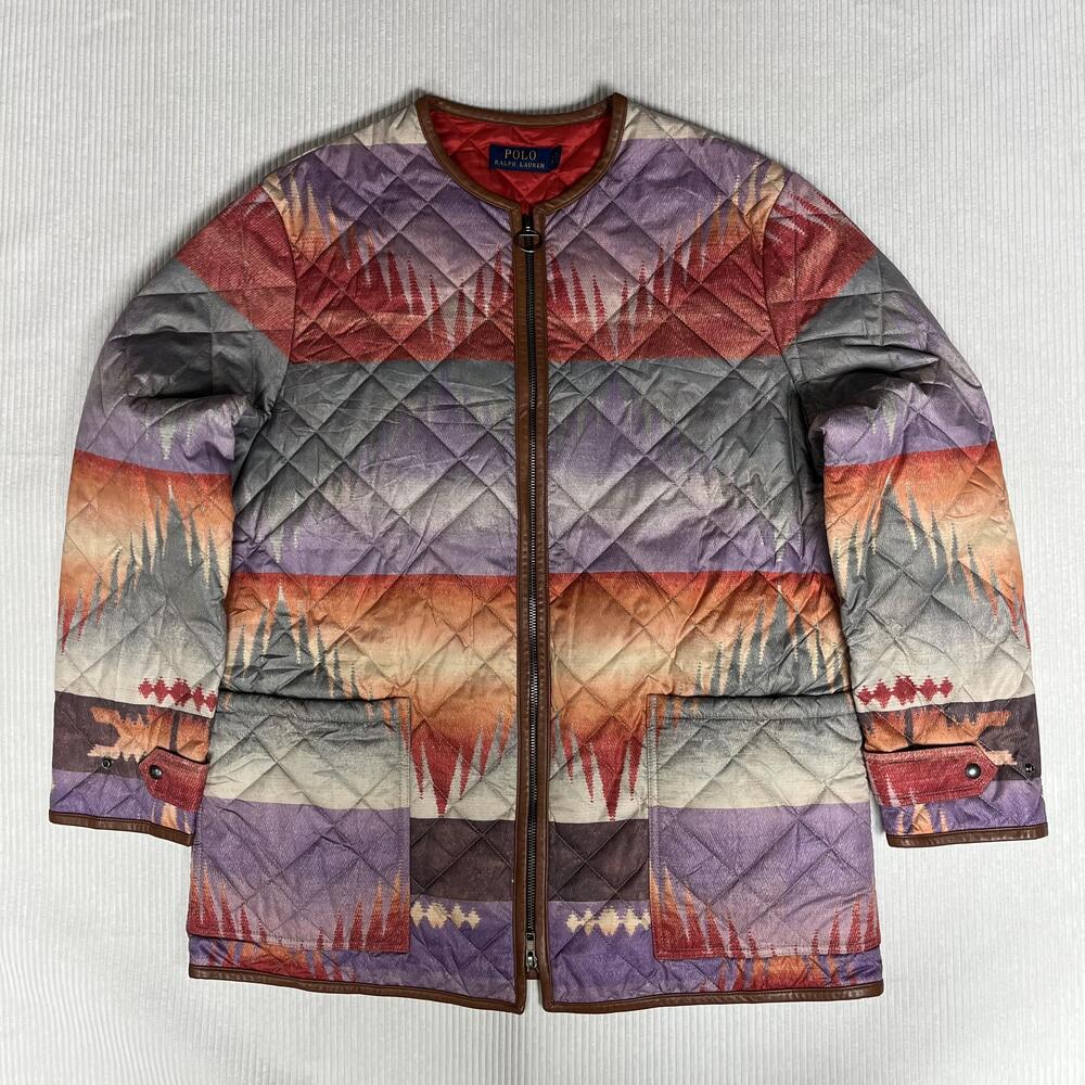 Polo Ralph Lauren Quilted Jacket Womens S Multicolor Southwestern Mid Length